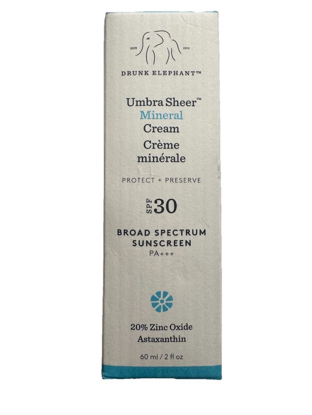 Drunk Elephant Umbra Sheer Mineral Cream SPF 30 PA+++ Sunscreen 2oz